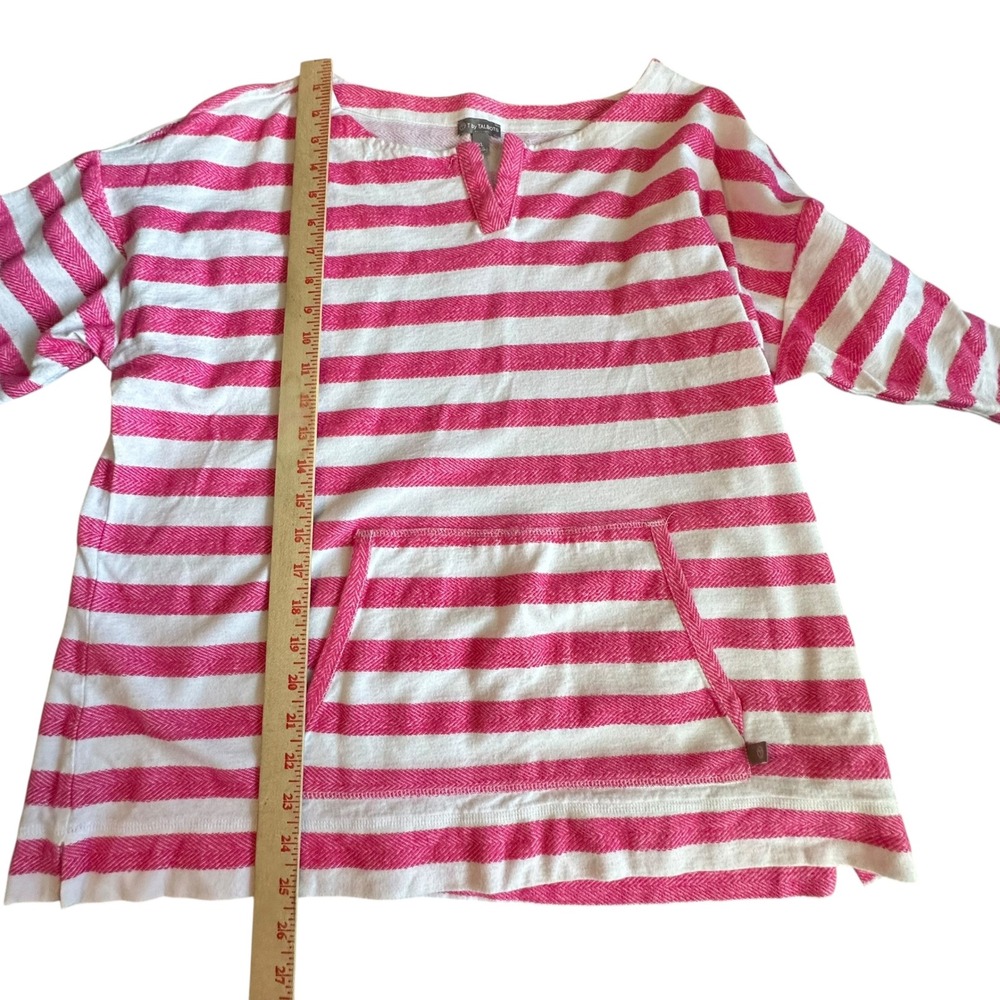 T by Talbots Top Women's XL Pink‎ White Striped 3/4 Sleeve Tunic Top Boat Neck - Picture 4 of 9